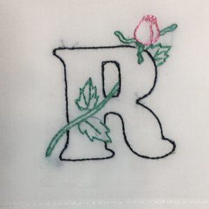 Hand Embroidered Monogram Letter “R”